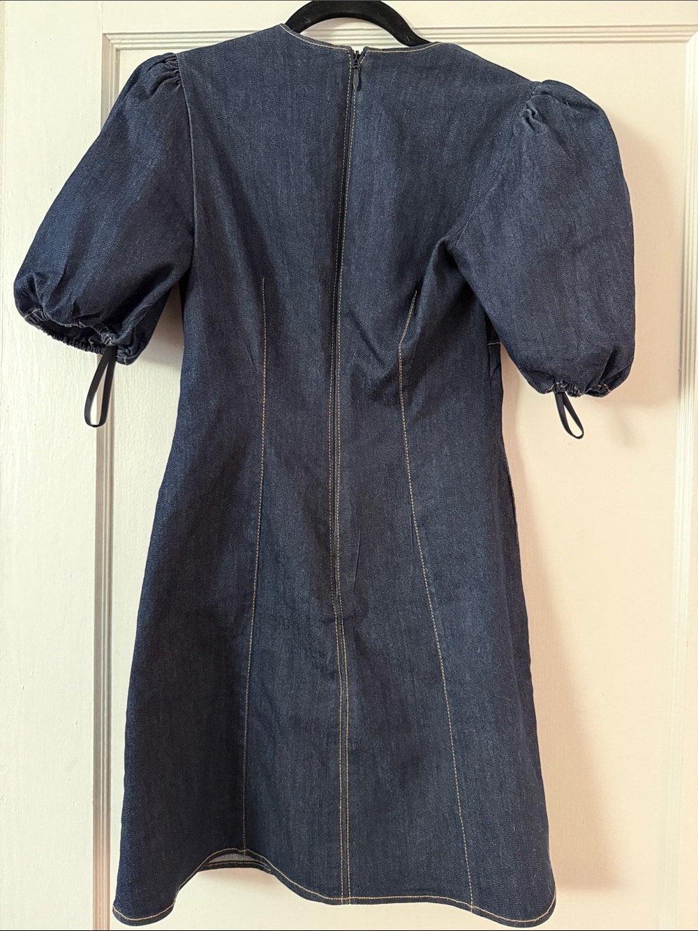 Cinq à Sept Vaughn Square Neck Puff Sleeve Mini Denim Dress Size 4 - Picture 3 of 8